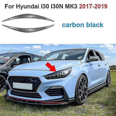 Glänzend Schwarz für Hyundai I30 I30n Mk3 2017-2019 Frontscheinwerferabdeckung Zierleiste/Augenbrauenabdeckung/Scheinwerferblenden-Zieraufkleber – Carbonschwarz