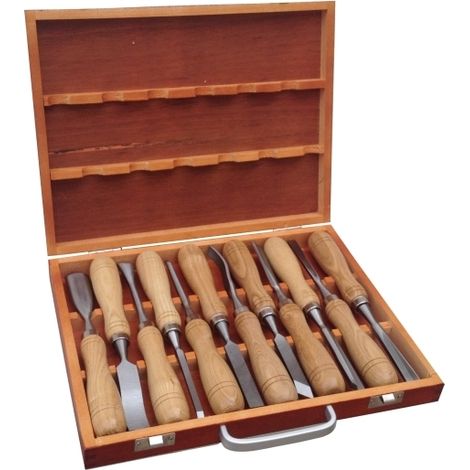 Sgorbie e scalpelli a taglio per legno professionali set 12 pz in valigetta