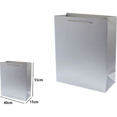 Trade Shop - 3er Set Geschenktüten 55x40x15cm 69914 Grau mit Kordelgriff -
