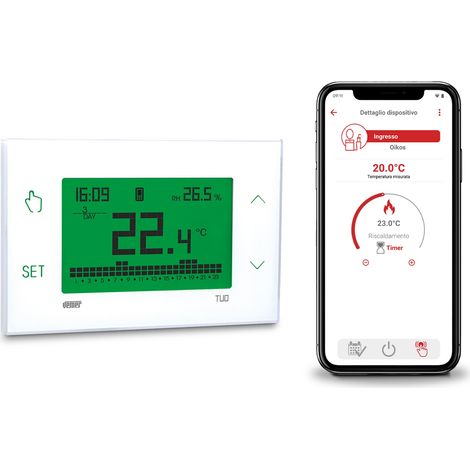 Thermostat 4G-LTE VE795800 – Contrôle à distance via application – Écran tactile multicolore – Programmation hebdomadaire – Carte SIM incluse – Vemer