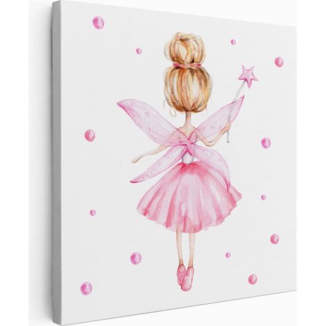 Tableau toile Enfants Carré - Fée Rose - 20x20 cm (1/2)