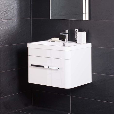 White 600mm Wall Hung Vanity Unit & Basin (1/4)