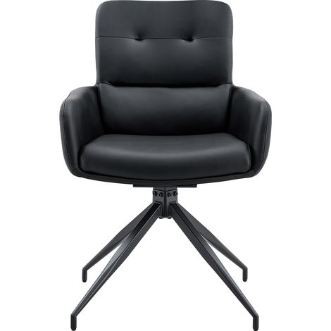 Set da pranzo rotondo in vetro temperato con 4 sedie girevoli in PU nero (1/5)