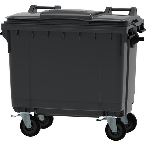Conteneur poubelle d'extérieur 660L – PEHD 100% recyclé – 4 roues Ø 200mm avec frein – Dimensions H1213 x L1373 x P780 mm – ESE