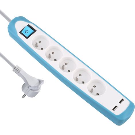 Electraline Gummy 35608 - Blocco multipresa a 5 prese e 2 USB, copertura in silicone antiscivolo, cavo 2 m, spina piatta (1/5)