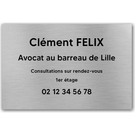 Plaque professionnelle PVC 30x20 – Gravure Personnalisée | Avocats - Argent lettres noires (1/3)