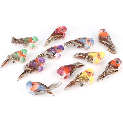Set di 12 simpatici uccellini artificiali – piume sintetiche – decorazione fai da te per casa e giardino