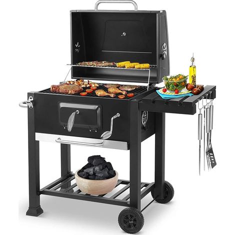 5 10 personnes Barbecue Camping charbon de bois Barbecue poêle 2 roues Configuration luxueuse jardin familial extérieur maison Barbecue gril (1/5)
