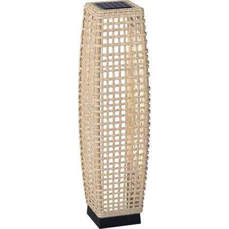 Outsunny linterna de jardín de ratán sintético luces solares exterior con luces LED encendido/apagado automático para terraza 21x21x78 cm natural