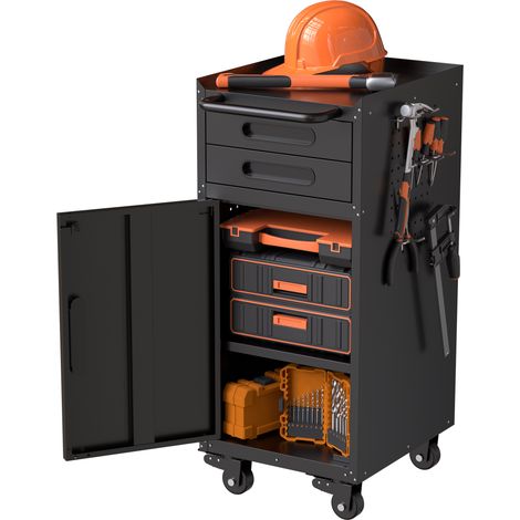 Armoire à outils métallique mobile avec porte verrouillable, 2 tiroirs et grande poignée, organisateur étroit, H87,3 x L37,5 x P42 cm, acier (1/5)
