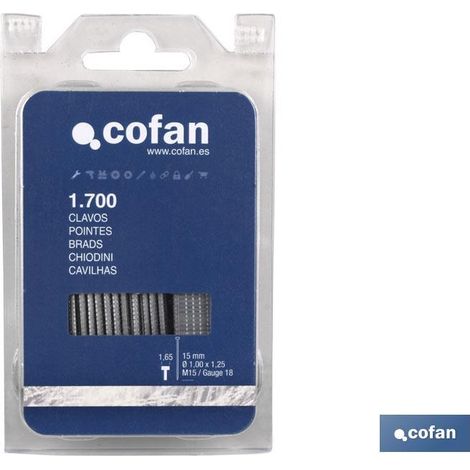 COFAN blister clavos con cabeza m-15mm (1.700 pcs) , Blíster de clavos M-15 Con cabeza (Ø 1 x 1,25 mm) con longitud en 15 mm. Clavos fuertes y resistentes, con acabado de acero gal