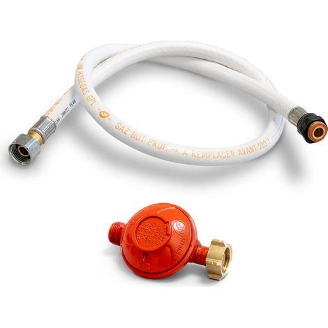 Kemper – Détendeur gaz propane 37 mbar – Tuyau souple 1,00 m pour bouteilles 13 kg – Raccord robinet 21.7 – Pas de filetage 1.814 à gauche