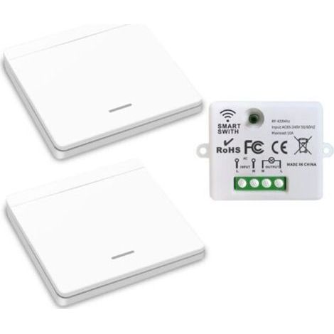 Interrupteur d'éclairage sans fil, interrupteur de sécurité de l'émetteur RF et contrôleur de récepteur 10A, installation facile pour lampe jusqu'à 1500W/1 récepteur et 2 interrupteur