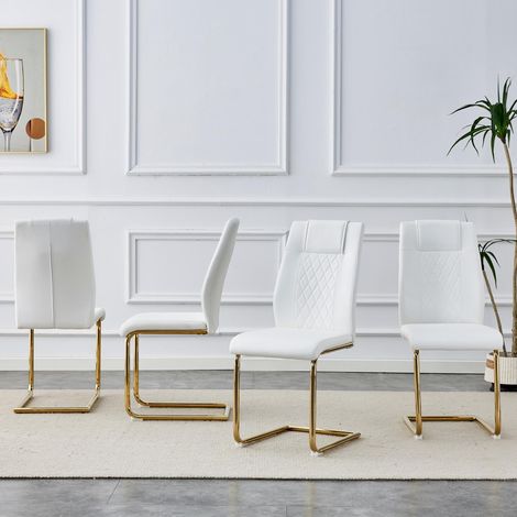Chaises de salle à manger scandinaves en similicuir blanc (4 pièces par boîte) – avec - qualité supérieure et confort optimal (1/5)