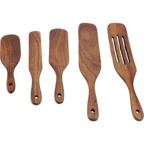 Ensemble de spatules Spurtle Set, 5 pièces, en bois, pour la cuisine, résistantes à la chaleur et adaptées aux ustensiles antiadhésifs. (1/4)