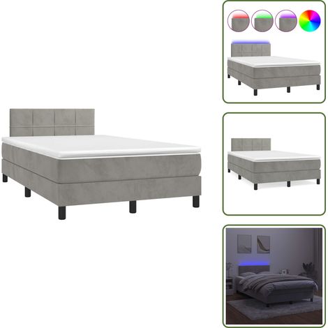 Sommier à lattes de lit avec matelas LED gris clair 120x190 cm - Lit Plateforme - Lit Design - Lit Capitonné - Lit Velours - Éclairage Led (1/5)
