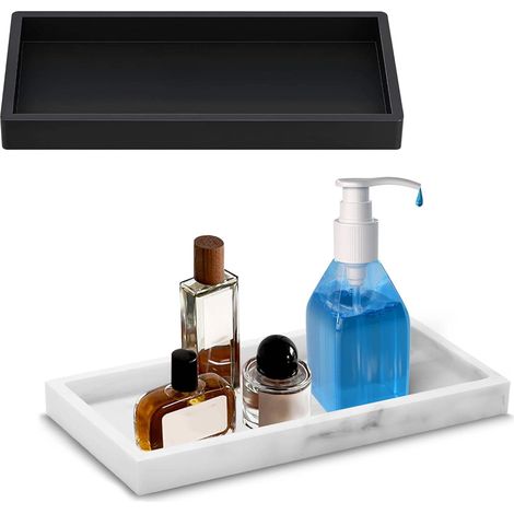 Lot de 2 Plateaux Silicone, Design Marbre Noir Et Blanc, Pour Salle De Bain Et Cuisine, Organisation Comptoir (1/5)