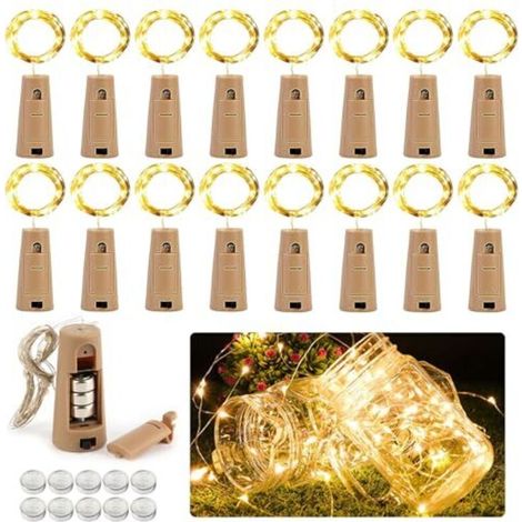 Battery Operated String Lights, Pack of 16 Battery Operated String Lights, 2m 20 LEDs Mini Waterproof LED String Lights for Wedding, Party, Christmas, Bedroom Indoor String Lights (1/5)