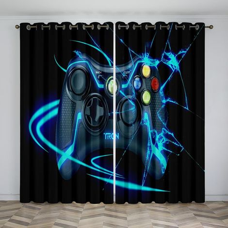 Rideaux à œillets pour chambre d'enfant - Consoles cassées bleues Sci-Fi 59 x 65 pouces Rideaux 3D - Rideaux perforés opaques d'intérieur - Isolation et réduction du bruit - Applicable à la chambre à (1/5)