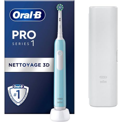 Oral-B Pro Series 1 blau Elektrische Zahnbürste/Electric Toothbrush, 1 Aufsteckbürste, 3 Putzmodi und Drucksensor für Zahnpflege, Reiseetui