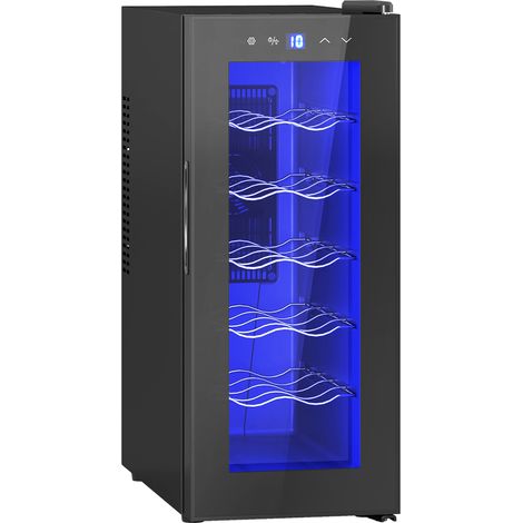 Réfrigérateur à vin noir 30L 12 bouteilles 8-18°C double thermoélectrique. Porte vitrée avec lumière LED et écran tactile