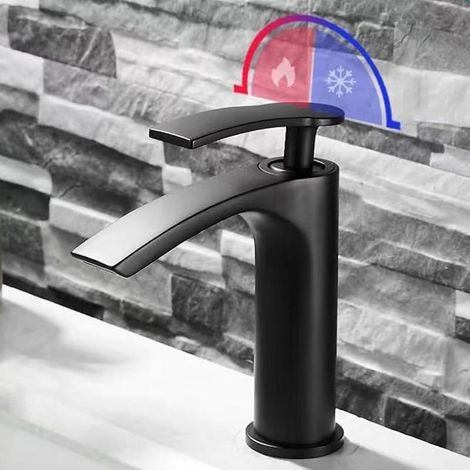 Robinet mitigeur cascade blanc et or pour lavabo, design moderne, eau chaude et eau froide. (1/3)