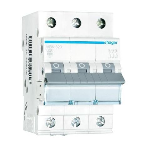 DISJONCTEUR DE PROTECTION DE CIRCUIT B20 A 3 PÔLES HAGER MBN320