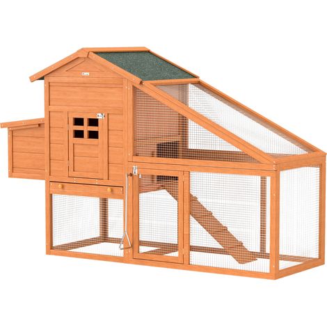 Poulailler cottage cage à poules sur pied bois massif pin pré-huilé orange 179 x 67 x 115 cm