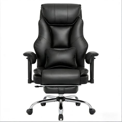 CHICFURN Sedia da ufficio ergonomica 77x71x118,5 cm in PU nero, regolabile per smart working (1/5)