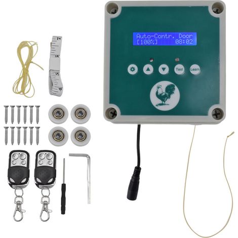 IP44 Contrôleur Automatique de Porte de Poulailler avec Minuterie et Détecteur de Lumière, Moteur d'Actionneur de Porte de Poulailler avec Télécommande pour Ferme (1/5)