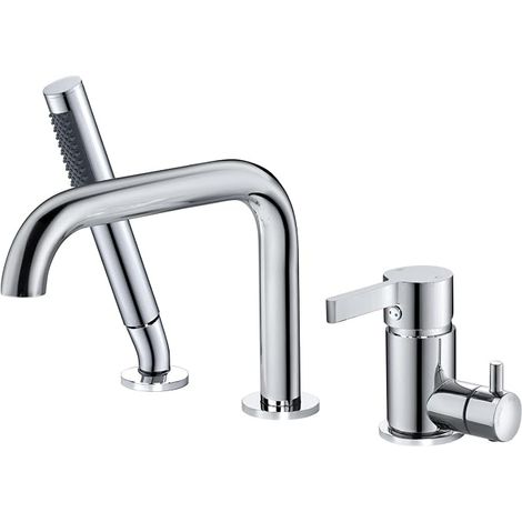 3-Hole Bath Tap with 360° Rotating, 3-Hole Bath Tap with Shower, Chrome (1/5)