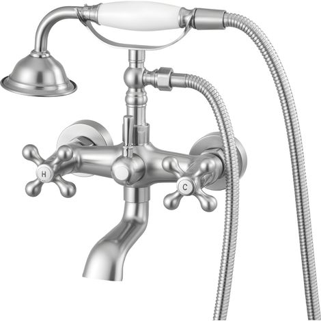 VEVOR Clawfoot Tub Faucet, Wall Mount Bathtub Faucets with Handheld Shower, Vintage Brushed Nickel Clawfoot Tub Filler Faucet Shower Kit with Adjustable Swing Arms & 360° Rotation Spout for Bathtubs (1/5)