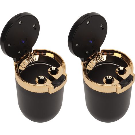 Posacenere per auto con luce LED blu, 2 pezzi, coperchio rimovibile, senza fumo, portatile, per auto, camion, furgone, oro