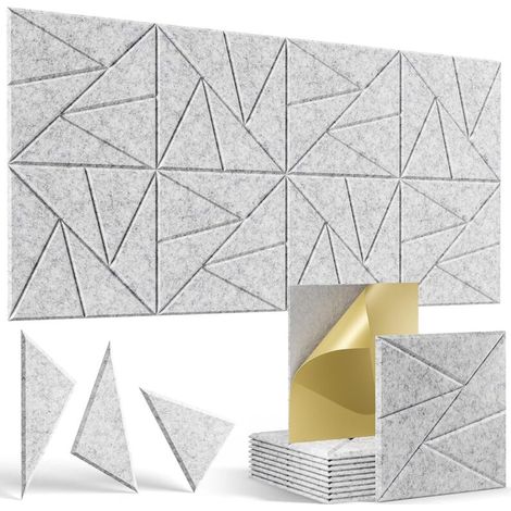 Lot de 12 panneaux acoustiques autocollants, panneaux muraux insonorisants haute densité, panneau insonorisant en polyester, 30 x 30 cm (gris clair) (1/5)