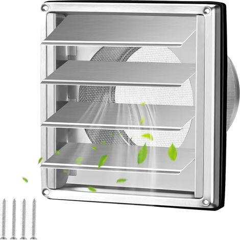 Stainless steel air vent: 100 mm with non-return valve, stainless steel weather protection grille with movable slats, external outlet grille (1/5)