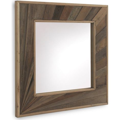 Miroir carré en bois naturel finition rustique à suspendre - bois naturel effet vieilli rustique (1/2)