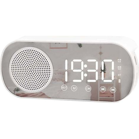 Sveglia digitale a LED Crezuo con radio FM e altoparlante Bluetooth.-Crezuo