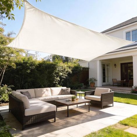 Vela parasole rettangolare, 2 x 3 m, PES, impermeabile, resistente, protezione UV 95%, per esterni, giardino, terrazzo, crema (1/4)