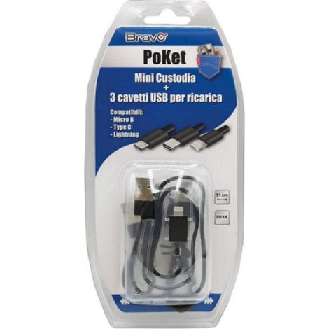 Bravo poket mini custodia+ 3 cavetti usb per ricarica 93003002