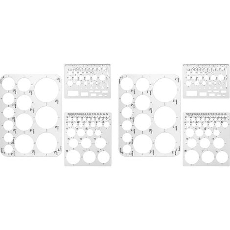 Un ensemble de 6 gabarits circulaires pour dessiner des motifs circulaires flexibles, comprenant des formes géométriques et 6 tailles de règles de mesure en plastique. (1/5)
