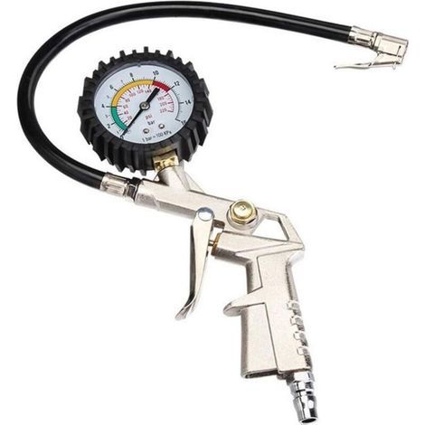 Tire pressure gauge 0-16 bar – 2.95 inch dial – 0.1 bar accuracy – Direct locking pneumatic chuck – For car, motorcycle, bicycle (1/5)