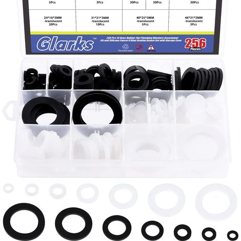 Lot de 256 rondelles en caoutchouc et joints toriques plats en silicone pour robinet en laiton, tuyau d'arrosage, baignoire, tête de douche, filtre de robinet, tube de valve (1/5)