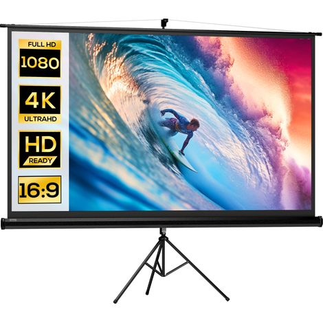 Beamer Leinwand mit Stativ 221 x 124 cm 100 Zoll 16:9 HD 4K Rollo-Leinwand