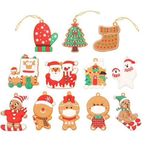 Bonhomme En Pain D'Épice - Décoration Arbre De Noël En PVC - Pour Intérieur Et Extérieur - Lot De 12 Pièces (1/5)