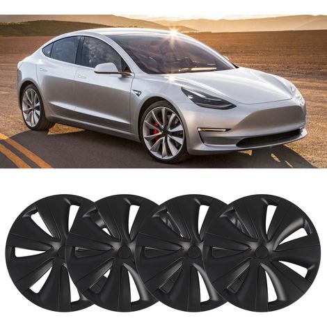 (T04) (Video verfügbar) 4 Radkappen im Model-S-Stil für 19-Zoll-Felgen des Tesla Model Y (2020–2023) (S-Stil, unmarkiert) Mattschwarz (übergroß) (übergewichtig) (1/5)