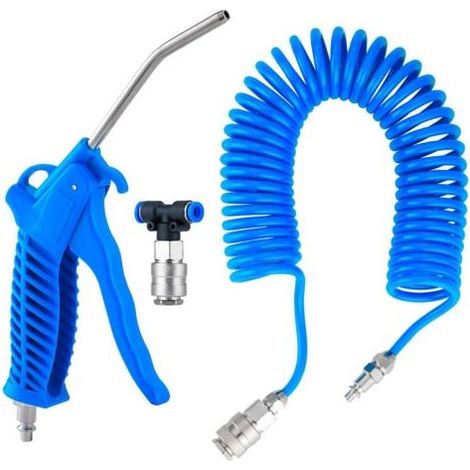 Soufflette Camion Soufflette Pneumatique avec Tuyau de Spirale de 5 mètres Kit de nettoyage de pistolet à air pour camion avec connecteur en T(4 6mm), Bleu (1/5)