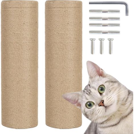 Lot de 2 arbres à chat de rechange en sisal - 40 cm d'épaisseur - M8 - Pièces de rechange pour la rénovation - Blanc - Vis incluses (naturel) (1/5)