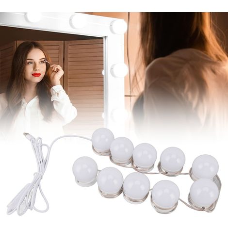 Lampe de maquillage LED de style hollywoodien avec 10 ampoules à intensité variable couleur et luminosité réglables convient aux miroirs de coiffeuse/dressing. (1/5)