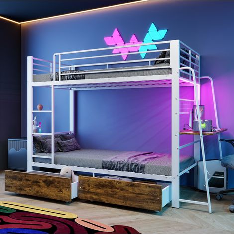 Etagenbett 90x200 cm aus MDF und Metall, weiß, mit Schreibtisch, platzsparend – MEUBLIV (1/5)