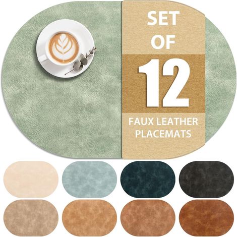 Lot de 12 sets de table ovales résistants à la chaleur, lavables, 30,5 x 43,2 cm, imperméables et faciles à nettoyer pour cuisine, salle à manger, vert'Vert 12Pcs, 12" x 17"'Vert'12Pcs, 12" x 17" (1/5)